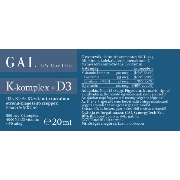 GAL D3 vitamin K-komplexszel kombinálva napi egy adagban