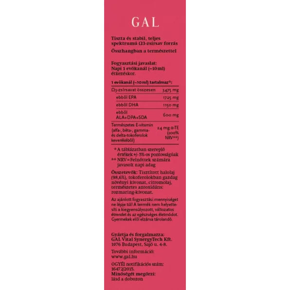 GAL Ω3 Halolaj prémium tisztaságú halolaj kapszulák helyett