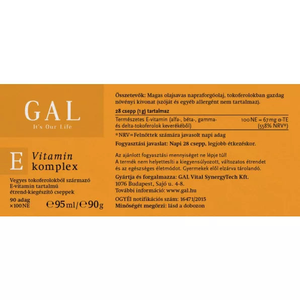GAL E-vitamin cseppek 100 NE adagonként mindennapi antioxidáns pótlásra