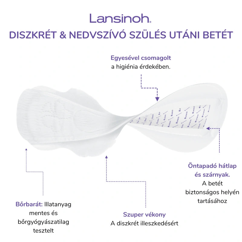 Lansinoh diszkrét és nedvszívó szülés utáni betét 2. héttől – egyesével csomagolt, 12 db