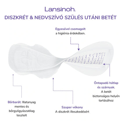 Lansinoh diszkrét és nedvszívó szülés utáni betét 2. héttől – egyesével csomagolt, 12 db