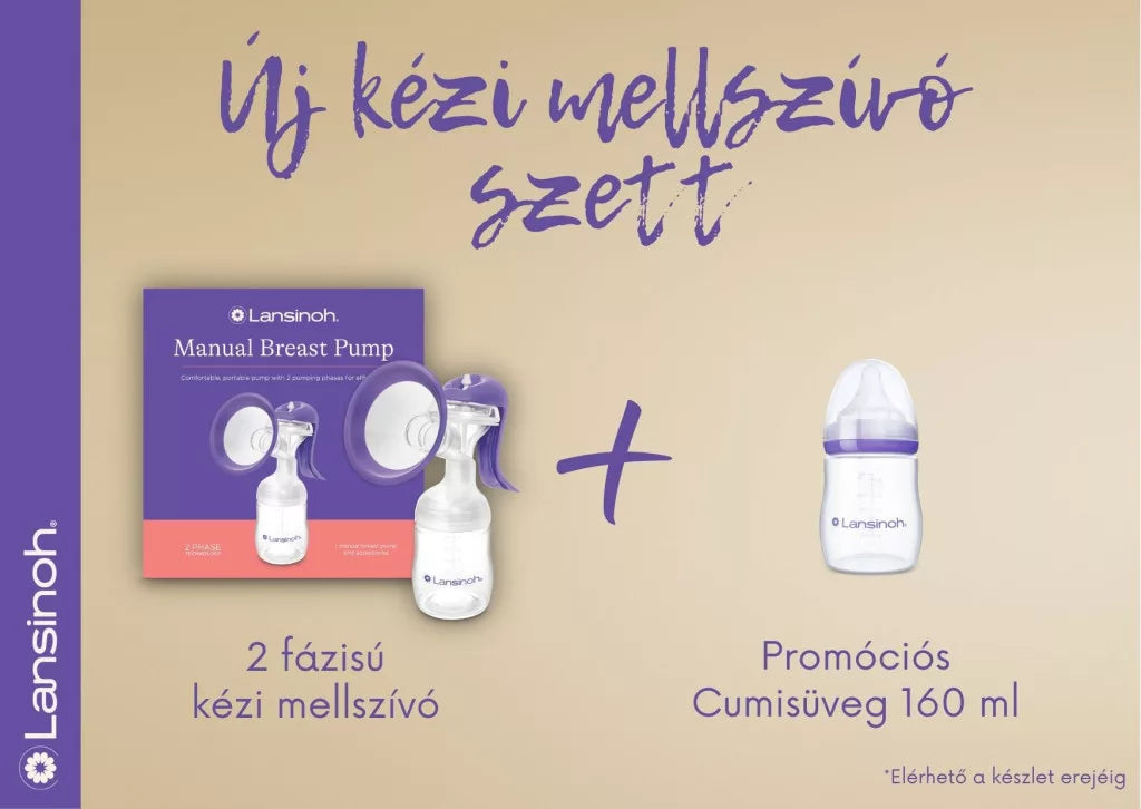 Lansinoh 2 fázisú kézi mellszívó +160 ml-es cumisüveg szett