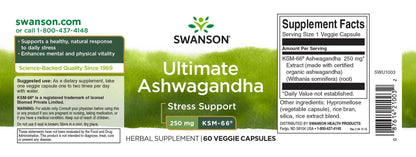 SWANSON Ultimate Ashwagandha 250 mg / 60 db növényi kapszula (KSM-66® kivonat)