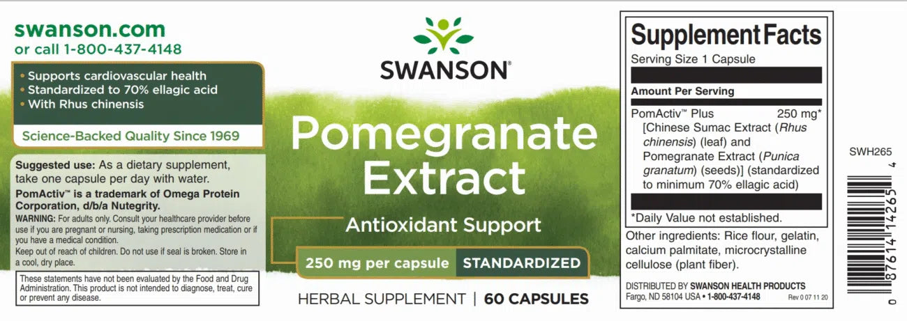 Swanson POMEGRANATE EXTRACT (Gránátalma kivonat) 250mg 60db