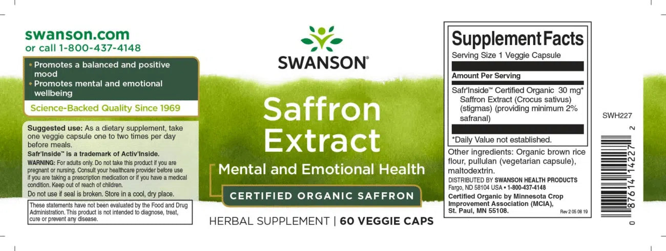 Swanson SAFFRON EXTRACT (Sáfrány kivonat, organikus) 60db