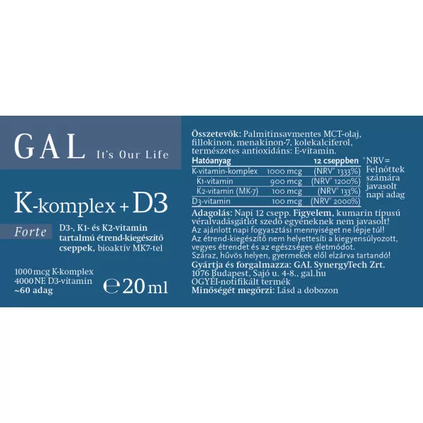 GAL K-komplex + D3 Forte napi egy adag erős D-vitamin kombináció