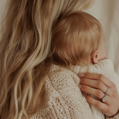 Anyuka kisbabáját tartja a kezében