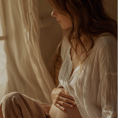 Kismama simogatja a pocakját