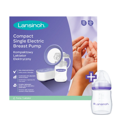 Lansinoh 2 fázisú kompakt elektromos mellszívó + 160 ml cumisüveg szettben