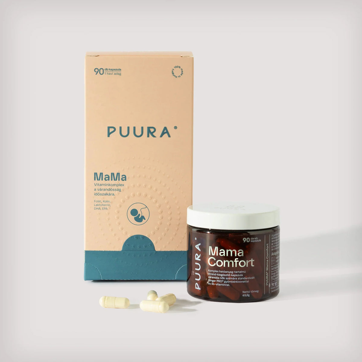 Puura MaMa + MaMa Comfort csomag – várandósvitamin és gyömbér–B6 kapszula együtt