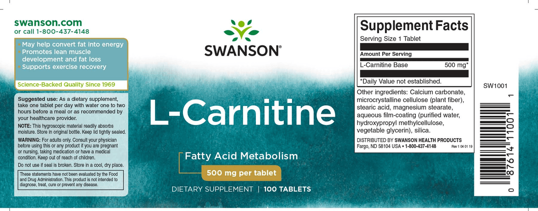 Swanson L-karnitin 500 mg / 100 db tabletta