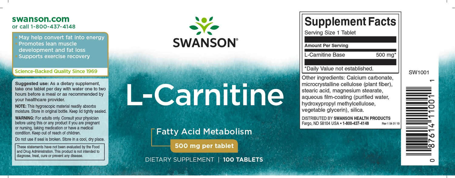 Swanson L-karnitin 500 mg / 100 db tabletta